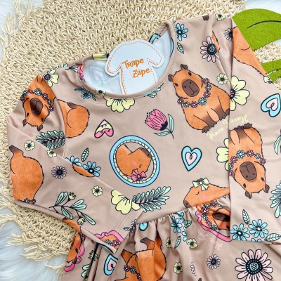  Vestido Manga Longa Malha Térmica Capivaras - Areia